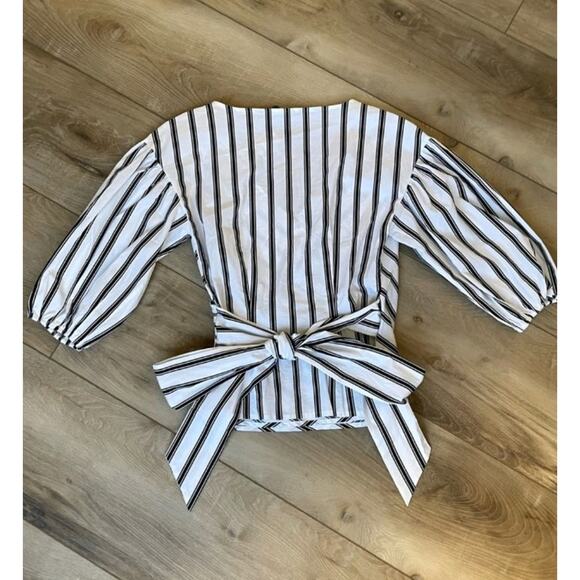 White House Black Market White Black Striped Poplin Wrap Top Blouse XXS Nwt - Picture 2 of 8
